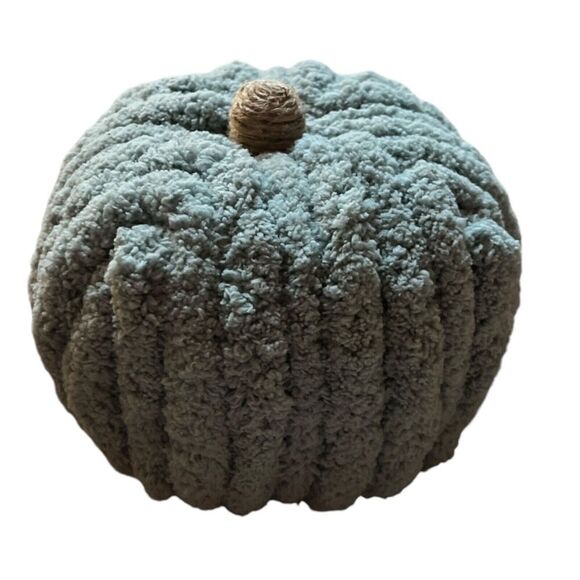 Chenille Pumpkin Halloween Fall Thanksgiving Decor Centerpiece Cozy Green Twine - Picture 6 of 7